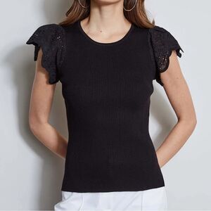 NWT T-Tahari Women's Lace Eyelet Sleeve Knit Top size‎ L